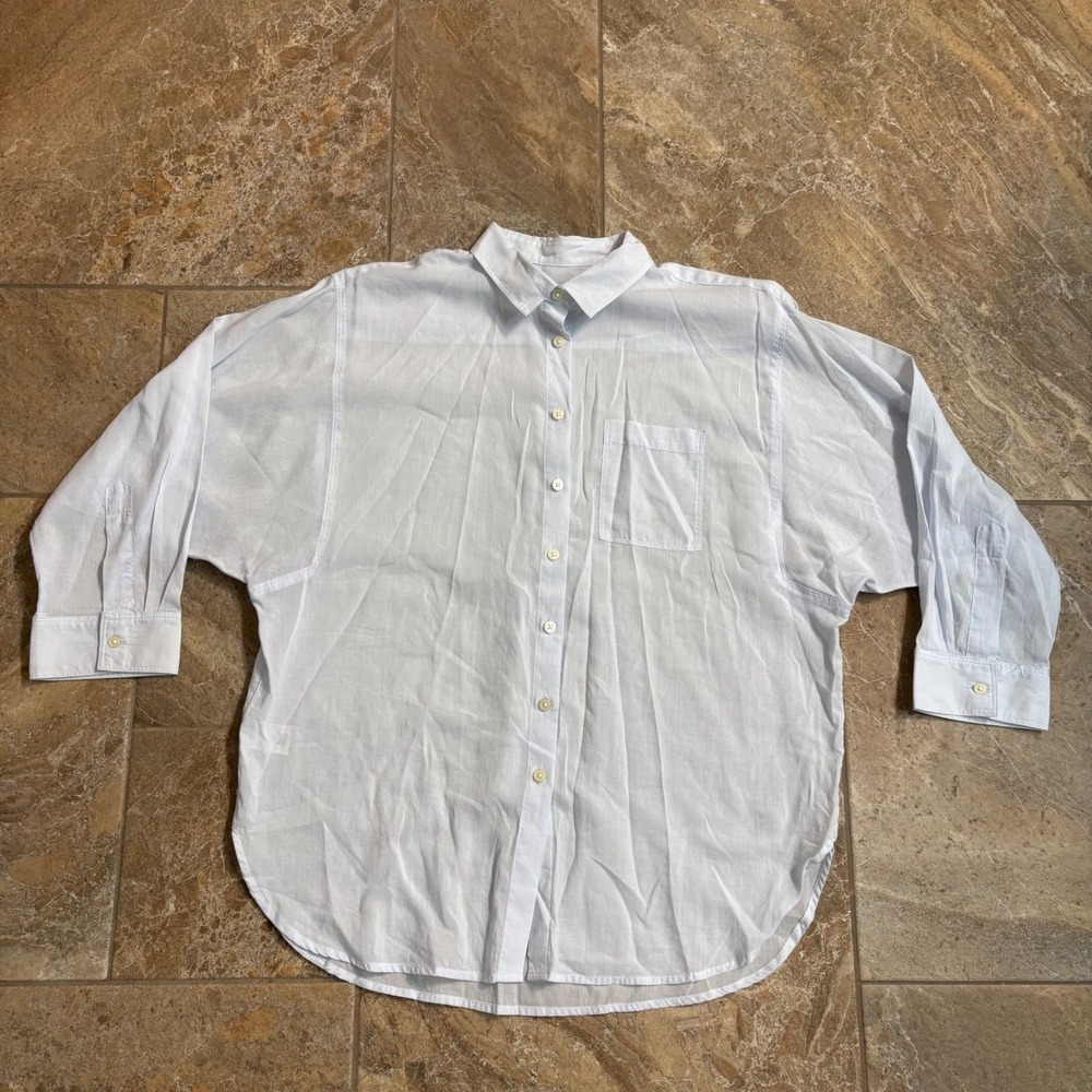 Loft Womens Light Blue Button Down Shirt Drop Shoulder Pocket XS - Picture 2 of 6